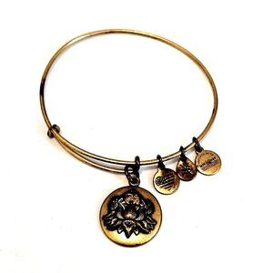 Alex & Ani Lotus Peace Petals Gold Tone Adjustable Bangle Bracelet